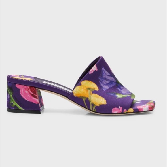 Jimmy Choo Shoes - Jimmy Choo Purple Floral Bow Slide Sandals with Yellow & Pink Accents